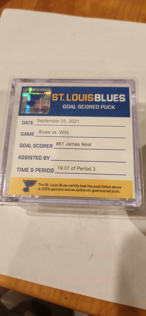 James Neal 2021-22 Blues vs Wild, September 25th 2021 Tracker Puck