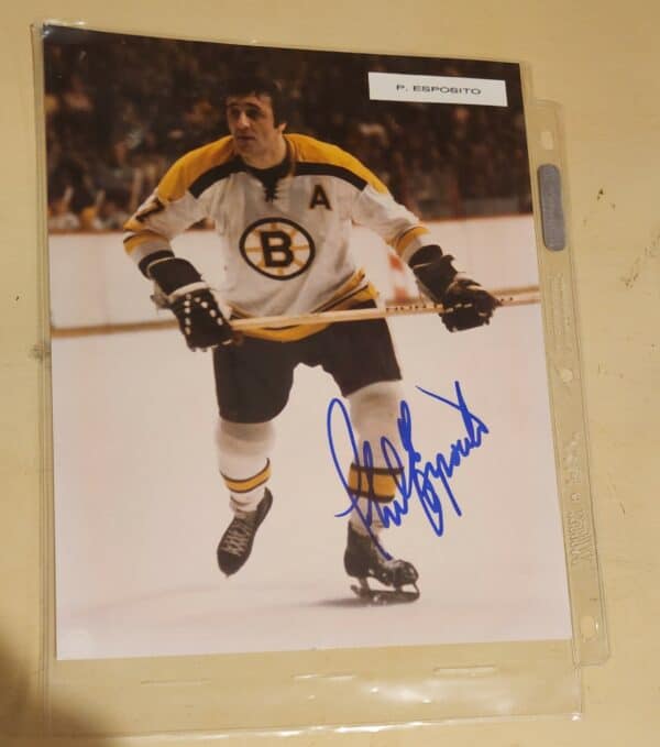 Phil Esposito Autographed 8x10 Photo Boston Bruins White jersey w/ LOA