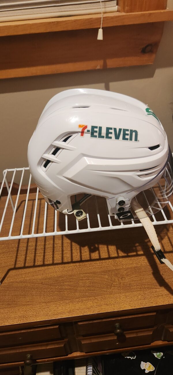 Joe Pavelski #16 Warrior Helmet with Shield and 7-11 Stickers, Stanley Cup Finals sticker