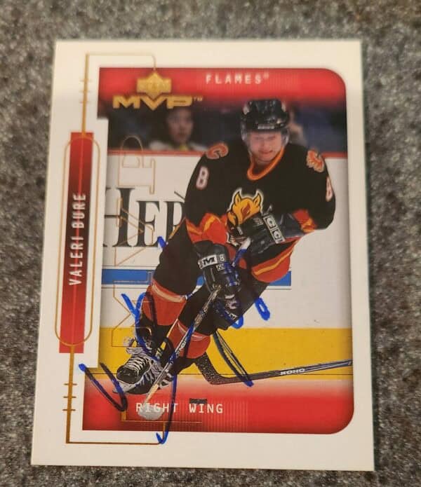 1999-00 Upper Deck MVP #29 Valeri Bure Calgary Flames Hockey Card autographed