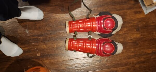 Vintage Red used shin pads 50/60 era have some broken and cracked spots $45