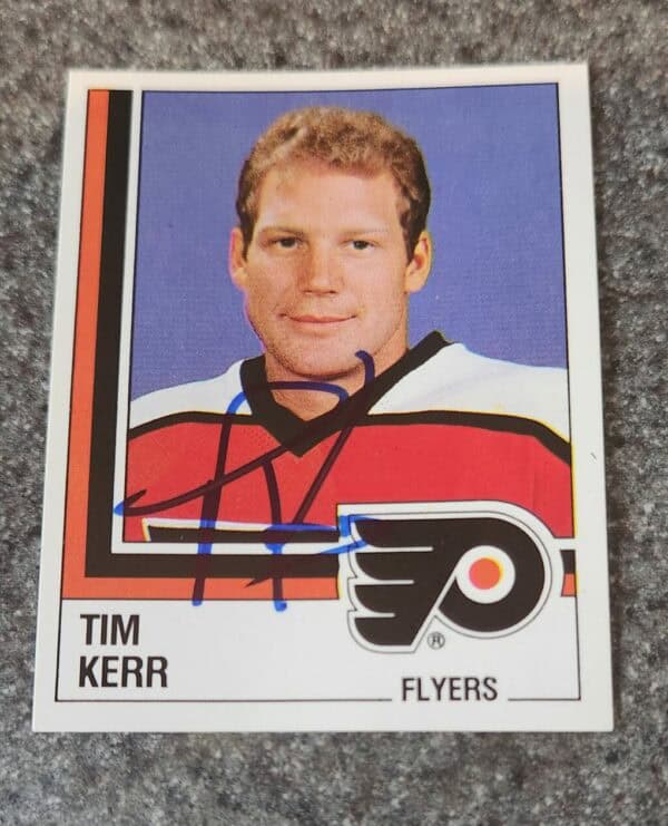 1987-88 Panini Stickers #128 Tim Kerr Philadelphia Flyers NHL autographed w/LOA