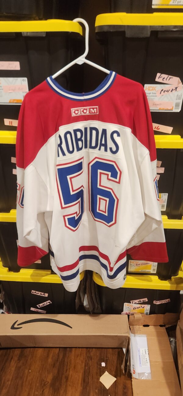 Montreal Canadiens Stephane Robidas #56 White CCM Knit size 56 great wear early 2000’s comes with my LOA