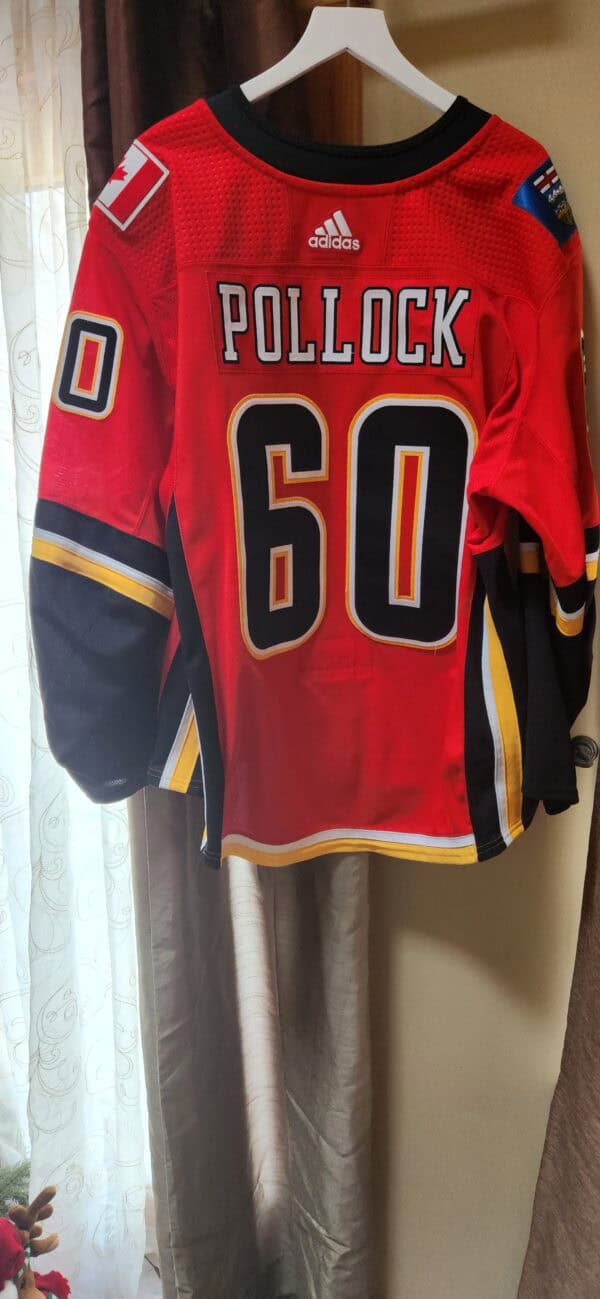 CALGARY FLAMES Pollock #60 Red Adidas airknit size 56 Byron’s LOA $350