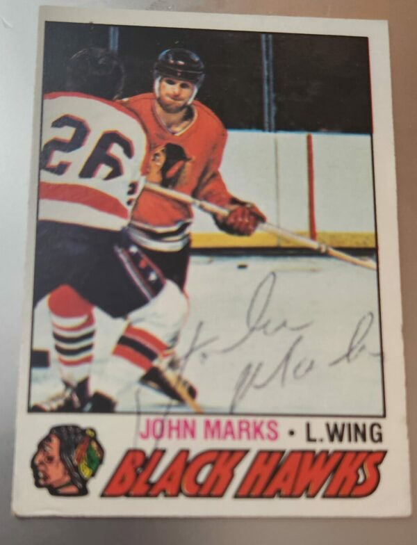 1977-78 TOPPS Autographed Card #47 - JOHN MARKS, Chicago Black Hawks