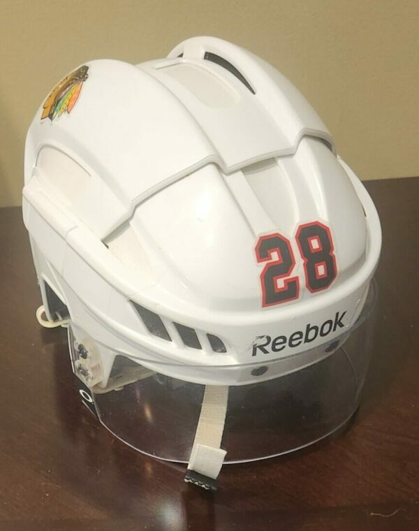 Ben Smith #28 Chicago Blackhawks white Reebok Helmet w/ Visor