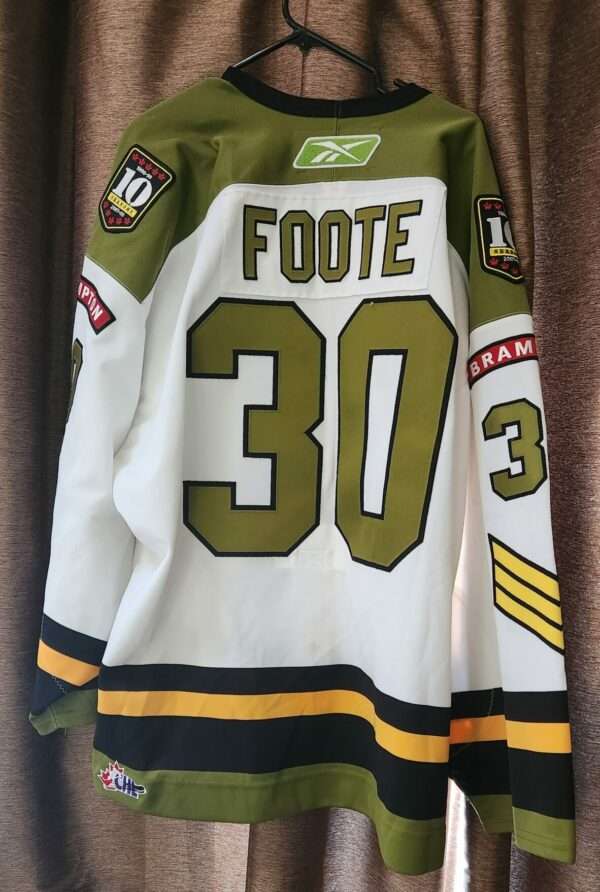 BRAMPTON BATTALION Foote #30 white reebok knit size goalie cut $350