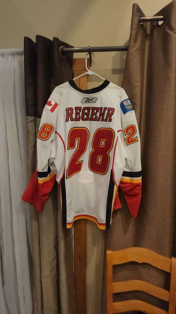 Calgary Flames Robyn Regehr # 28 White set 1 with "A" Reebok airknit size 58+ team LOA & MeiGray$1000