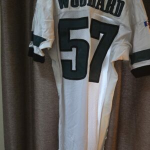 PHILADELPIA EAGLES Michael Woodward #57 White Russell Athletic Mesh size 48 L from 1996 repairs $450