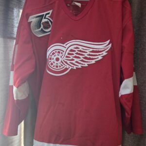 DETROIT RED WINGS Ray Sheppard #26 Red CCM Airknit size 52 from 1991-92 season with the 75 yr NHL patch $3000