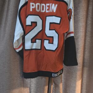 PHILADELPHIA FLYERS Shjon Podein #25 Orange CCM Airknit 54, repairs , wear $1500