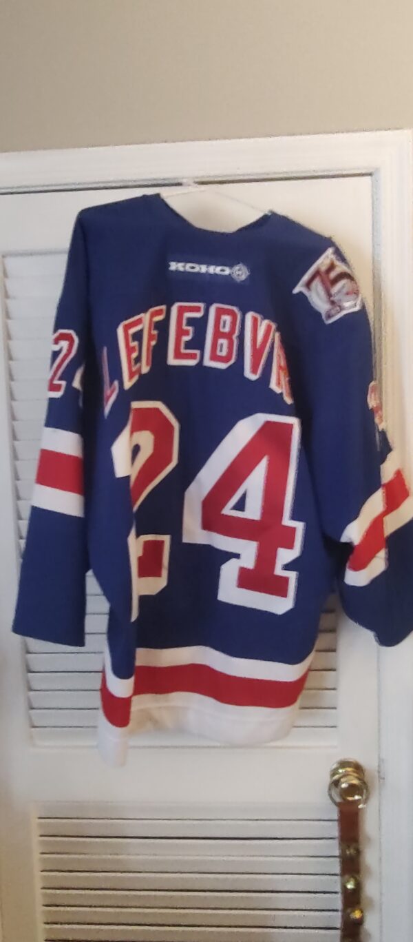 New York Rangers Sylvain Lefebvre #24 Blue Koho Airknit size 58 2000-01 set1 w/ Rangers 75yr