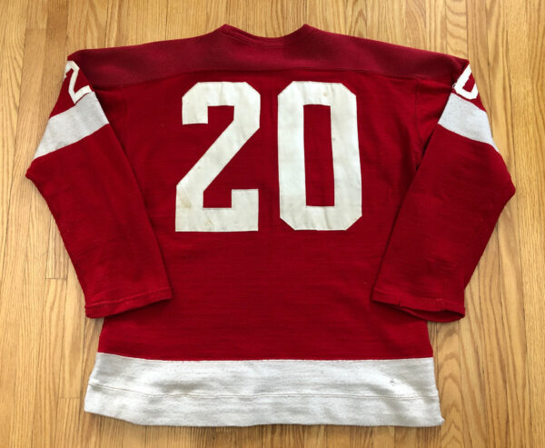 With Photo Matches to Len Lunde and “Lefty” Wilson 1960-61 Detroit Red Wings #20 Game Worn Jersey  Red Wool Home Jersey